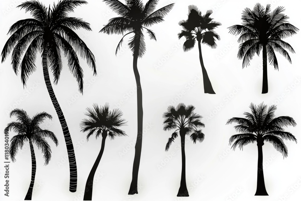 Poster a group of palm trees against a plain white background