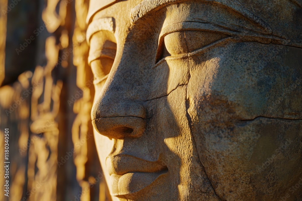 Poster close-up of a statue depicting a person's face, suitable for use in historical or art-related contex