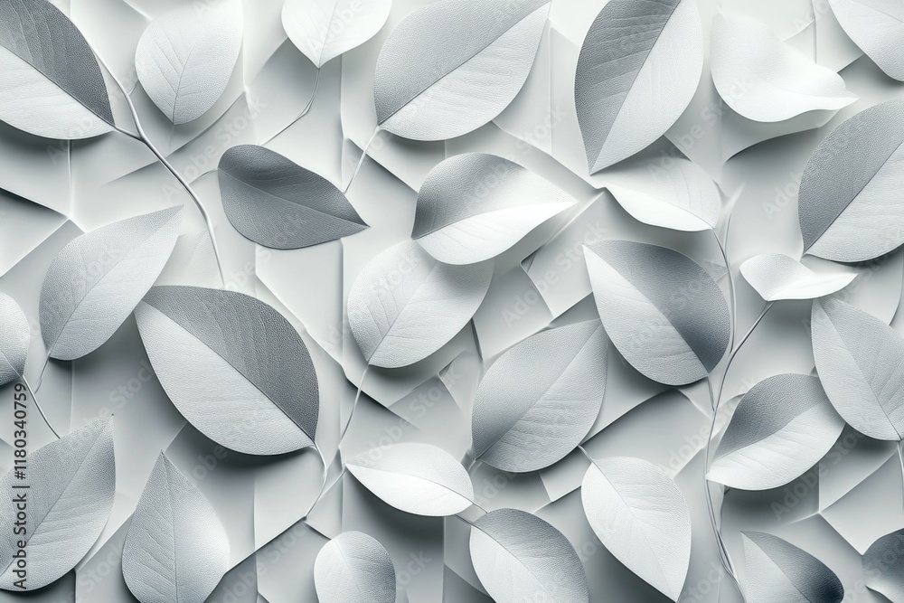 Poster a close-up shot of a bunch of paper leaves with intricate details and textures