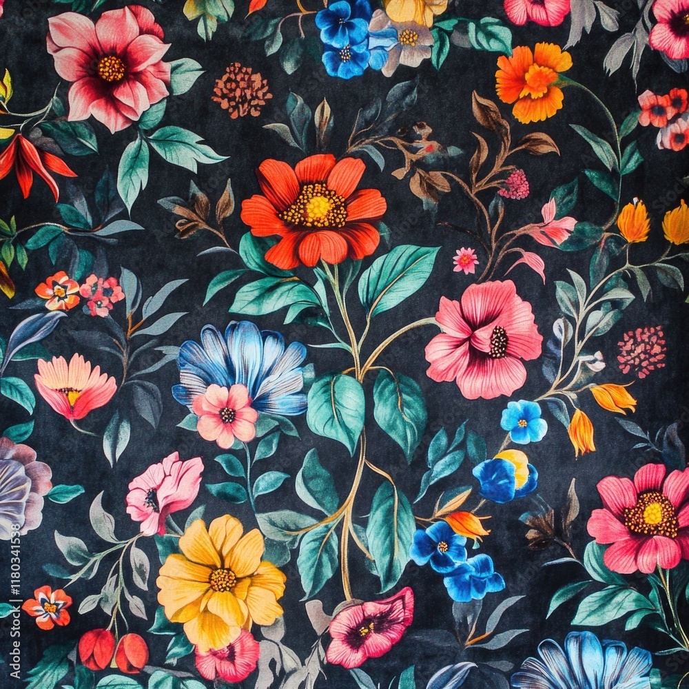 Poster bright flowers and leaves on a dark background, ideal for use in designs where you need to stand out