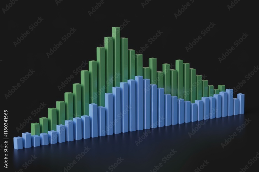 Poster A 3D bar graph showing two datasets with a peak, illustrating comparison and trend.