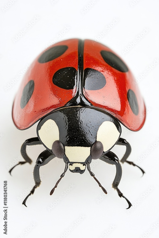 Poster close-up view of a ladybug sitting on a white surface