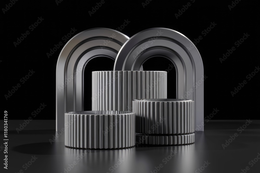 Aufkleber stylish metallic cylindrical podiums and arches create a modern, elegant display for product present