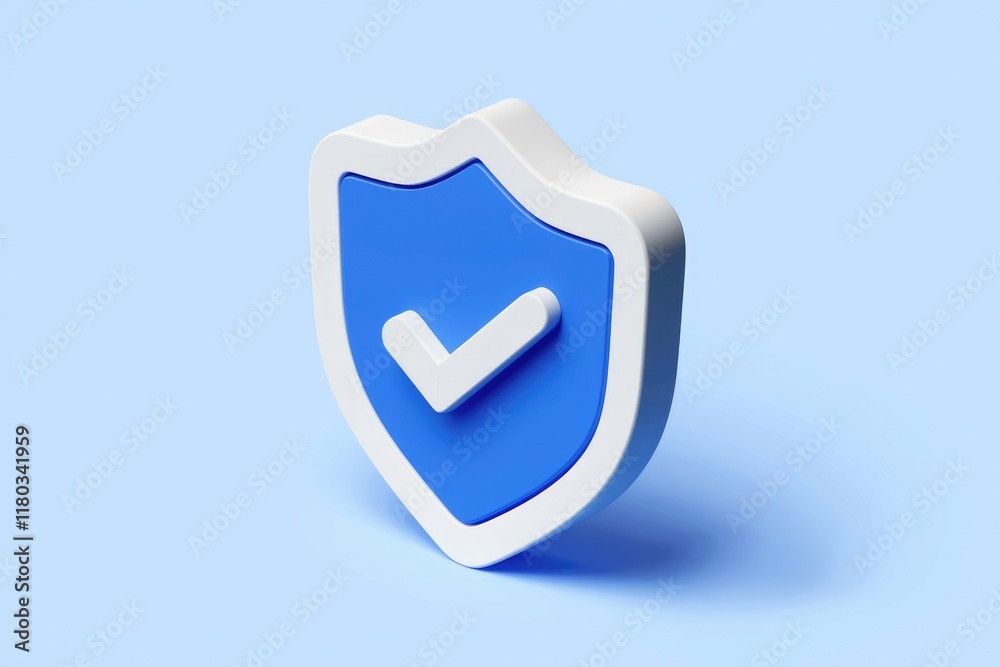 Aufkleber 3D rendering of a blue shield with a white checkmark, symbolizing security and protection.