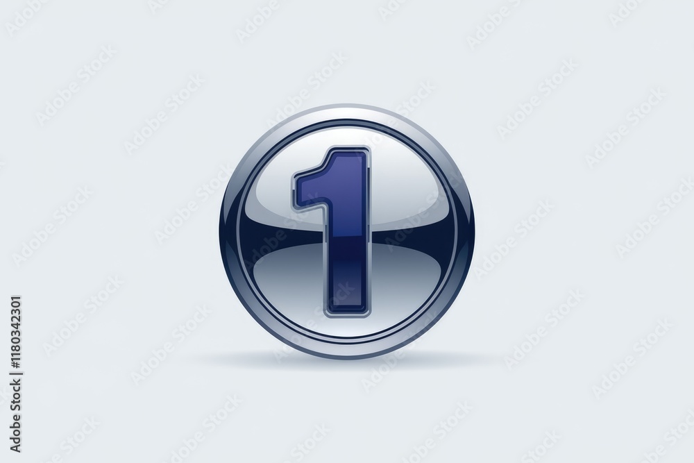 Aufkleber a metallic circular button displays the number one in a dark blue hue.