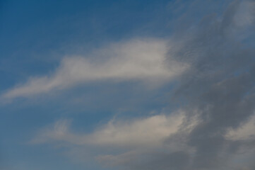 Soft wisps of clouds dance across a vibrant blue sky at dusk