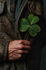 Man with four leaf clover