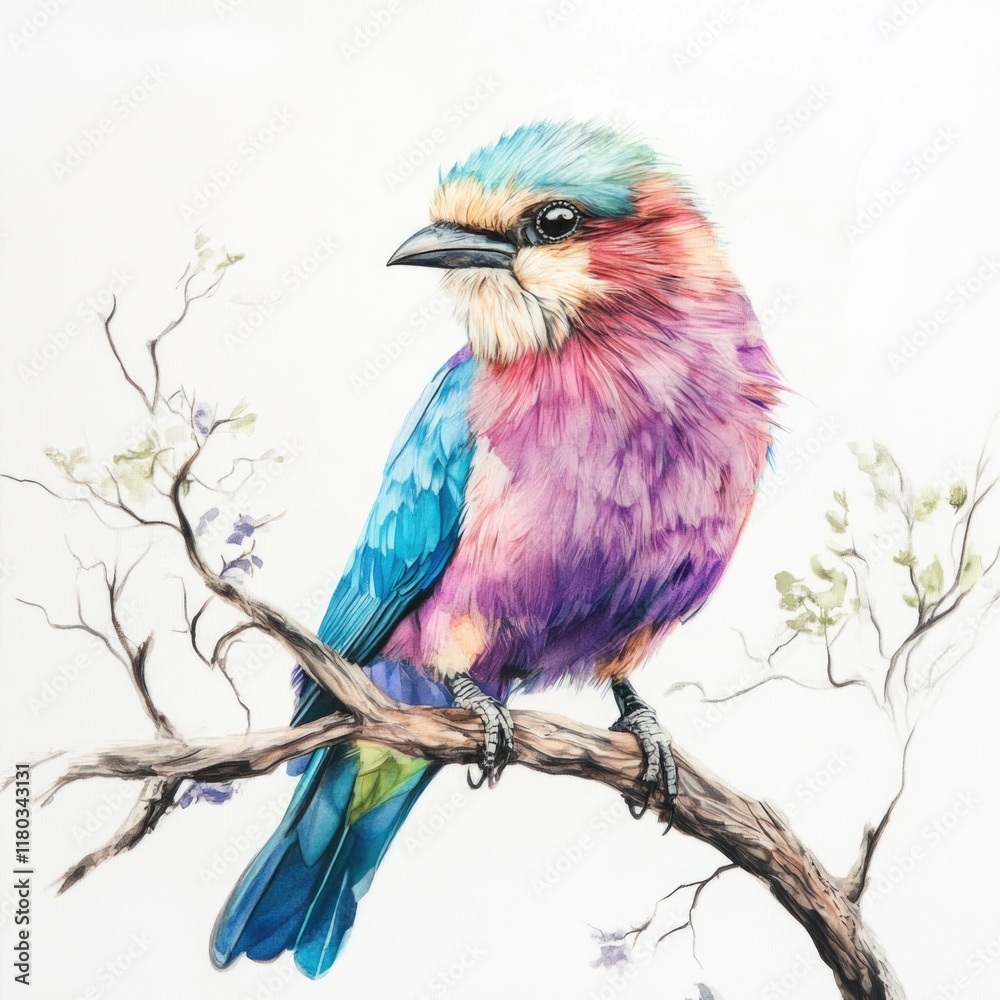 Aufkleber a colorful bird sits on a branch of a tree, surrounded by foliage