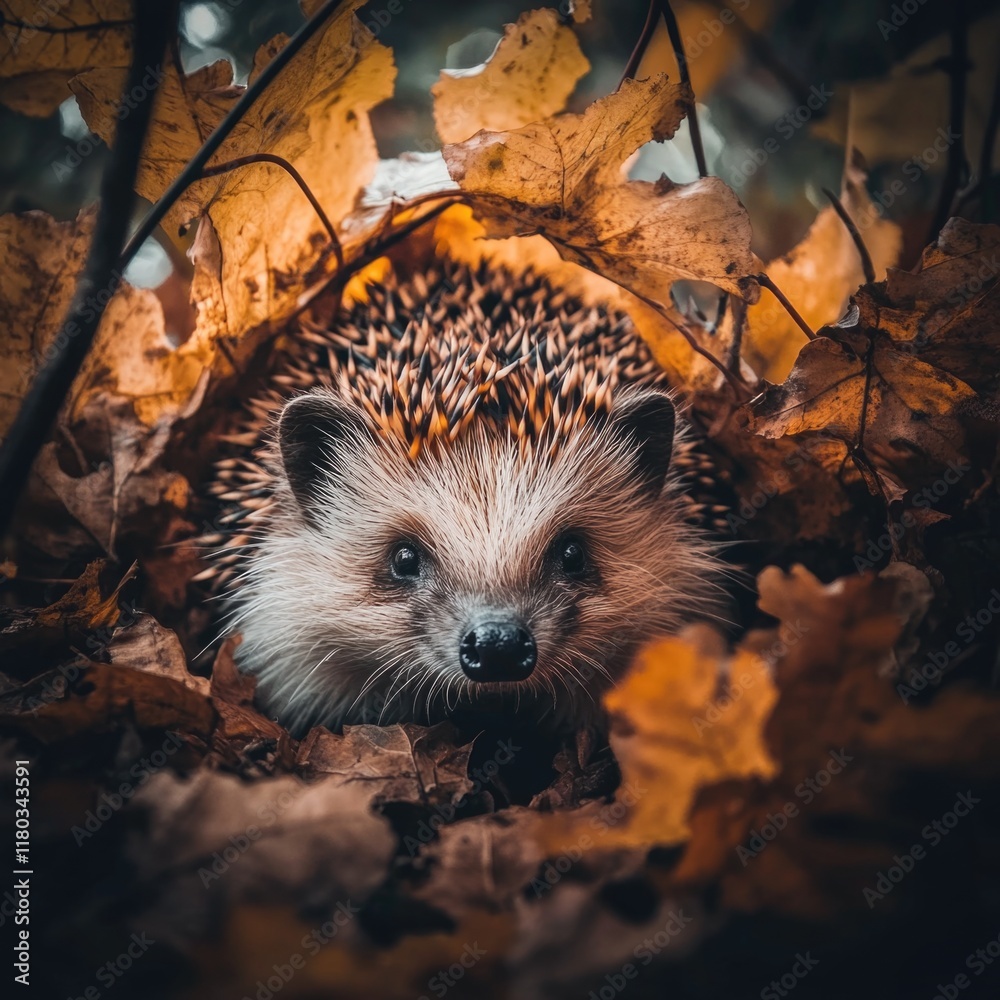 Aufkleber a hedge is partially buried in a pile of leaves, creating an interesting and natural scene