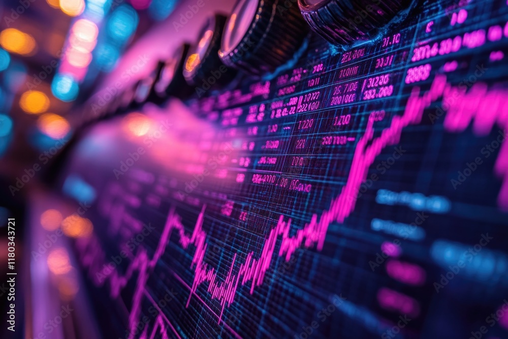 Poster A close-up shot of a stock market display showing various financial data and charts