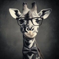 Obraz premium A giraffe dressed in formal attire, perfect for a unique occasion or cartoon illustration