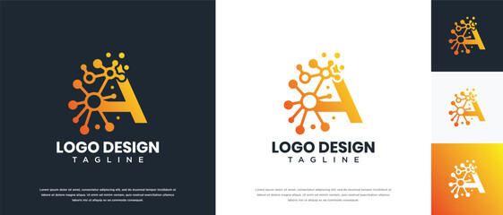 Letter A technology logo design. A letter technology connection logo template. Technology logo symbol icon