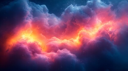 Fiery pink and orange clouds glowing in twilight