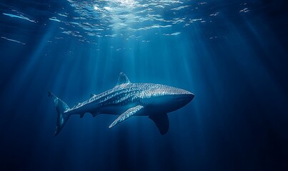 Fototapeta premium A serene underwater scene featuring a whale shark swimming gracefully.
