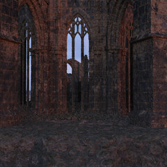 Obraz premium 3D rendered gothic temple ruins in the dawn 