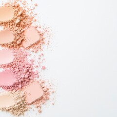 Obraz premium Colorful powder pigments are arranged artistically on a clean background, showcasing various shades ideal for beauty and cosmetics.