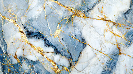 White and blue marble texture with gold veins, intricate geological layers, natural stone formations, hyper-detailed finish 