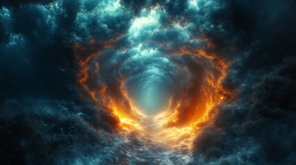 Obraz premium Fiery vortex swirling amidst stormy clouds