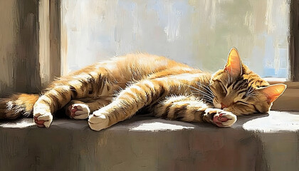 A contented cat lounging in a sunny spot