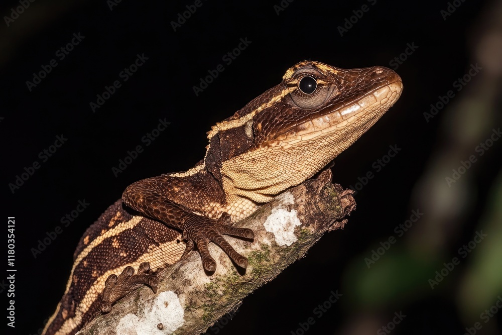 Poster a close-up shot of a lizard sitting on a tree branch