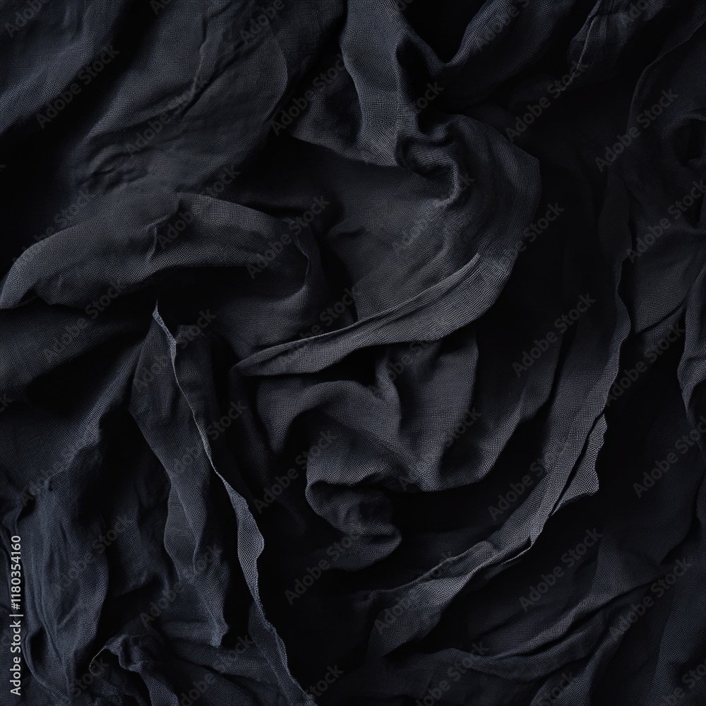 Poster a close-up shot of a black cloth draped over a bed, ideal for use in scenes where a mysterious or om