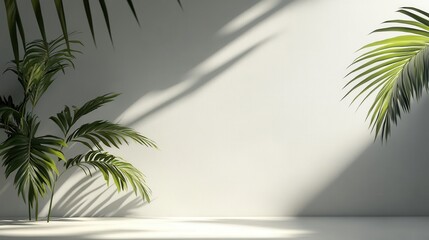 Grey background for product presentation with beautiful lights and tropical shadowsGrey background for product presentation with beautiful lights and tropical shadows
