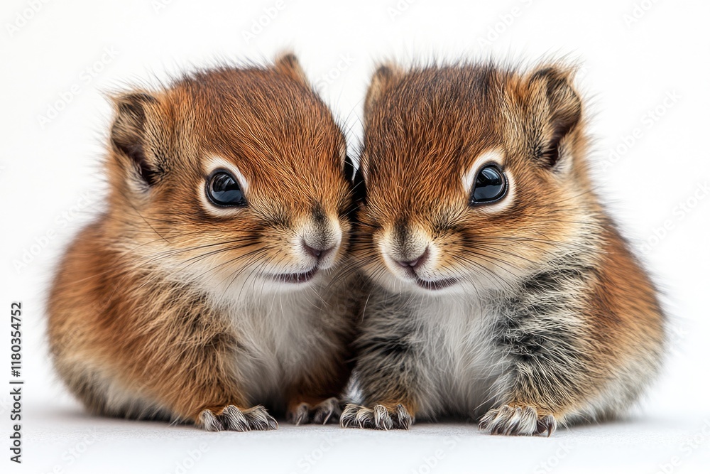 Poster two small squirrels sit side by side, perhaps sharing nuts or planning their next move