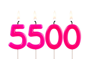 Pink candles forming the number 5500 - Number of views, views or followers.