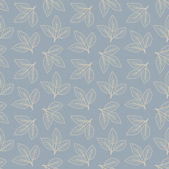Elegant beige leaf pattern on a soft blue background. Perfect for textile design, wallpaper, packaging, and website backgrounds.