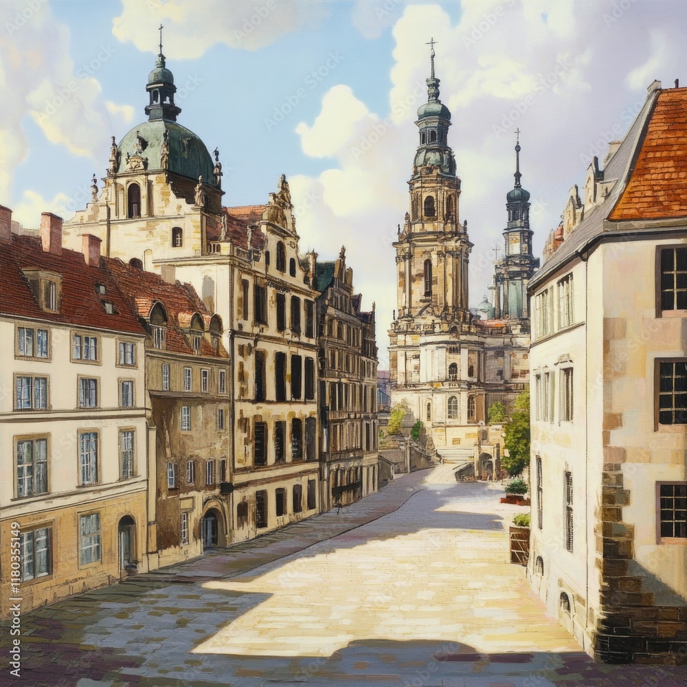 Aufkleber Urban scene with a clock tower, suitable for use in architecture or cityscape projects