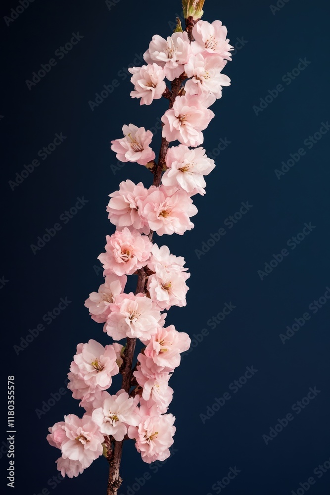 Poster a cluster of pink flowers grows against a deep blue backdrop, creating a striking contrast