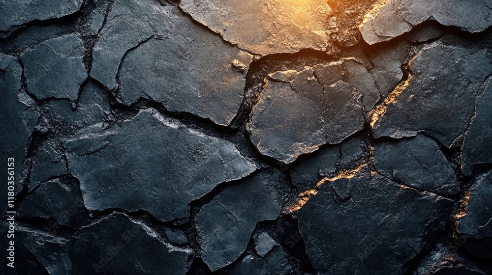 Poster a detailed view of a rocky surface with visible cracks and fissures