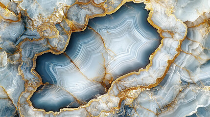 Obraz premium Pale blue and gold marbled agate pattern, delicate golden highlights, realistic stone texture, intricate details, glowing finish