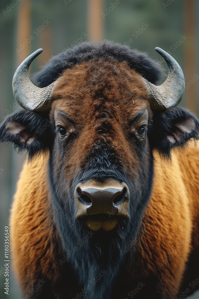 Poster a detailed image of a brown and black bull's head, perfect for use in editorial or advertising conte