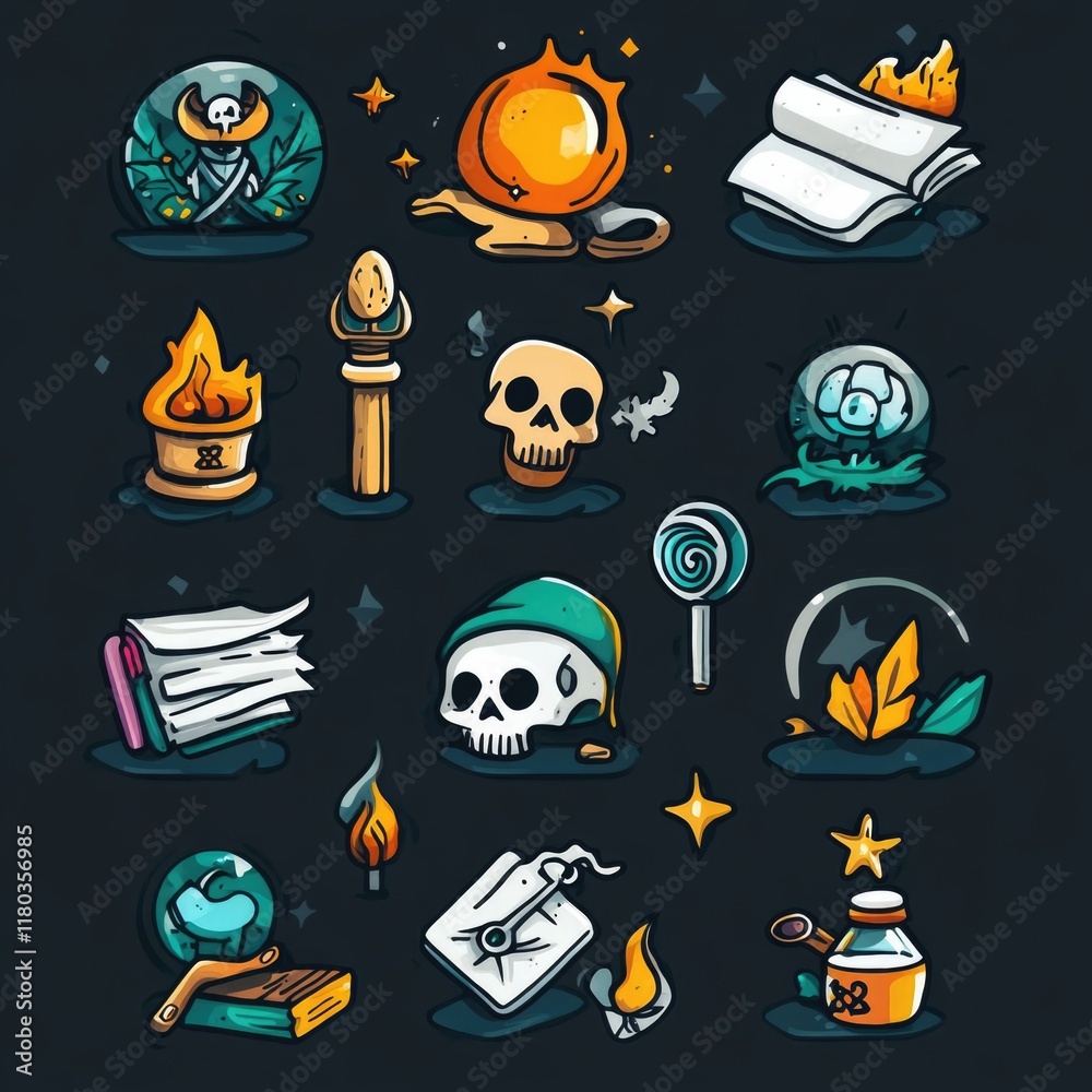 Poster a collection of icons on a dark background