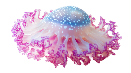 Jellyfish with soft glowing textures and vibrant tentacles isolated on white background