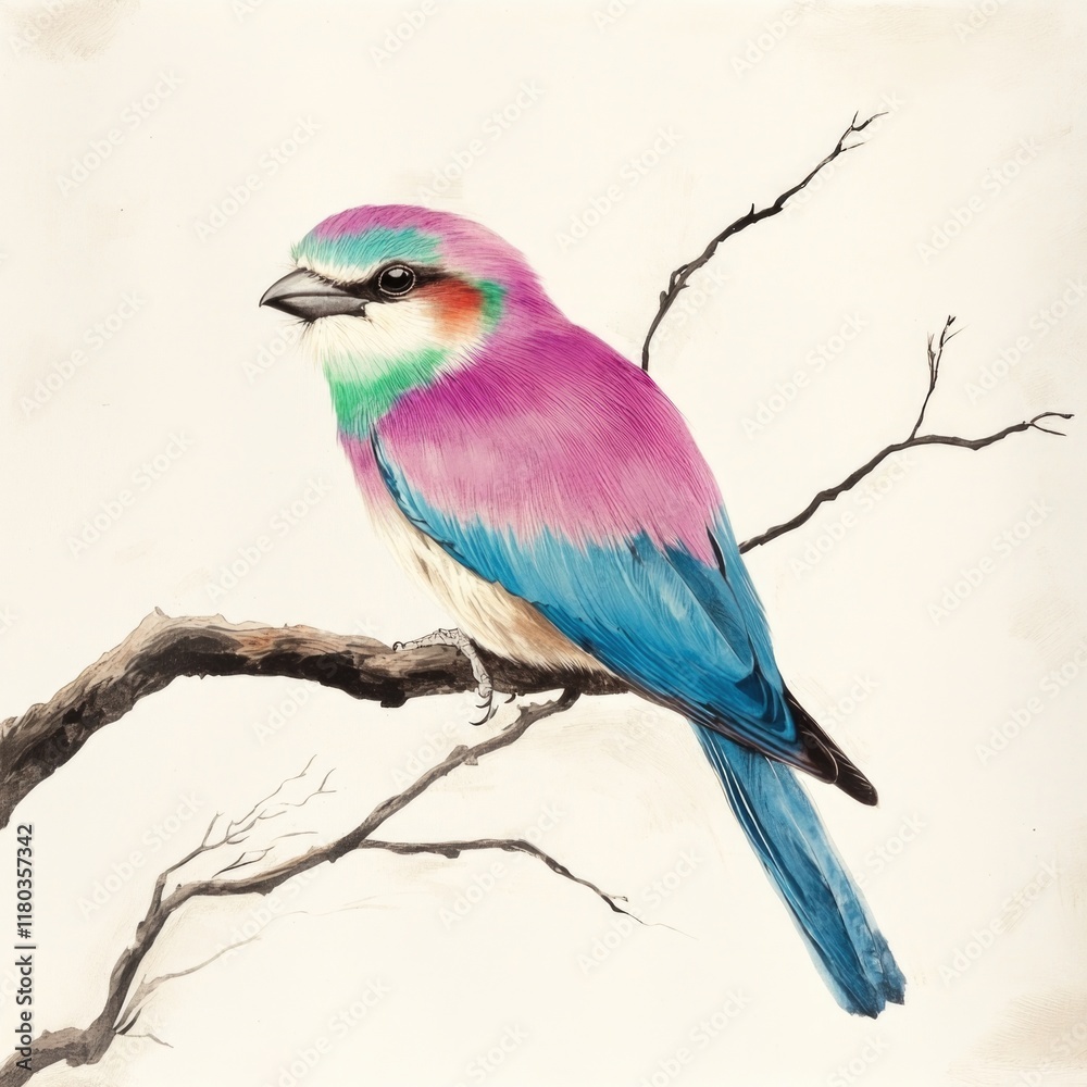 Poster a colorful bird sitting on a branch of a tree, natural scenery