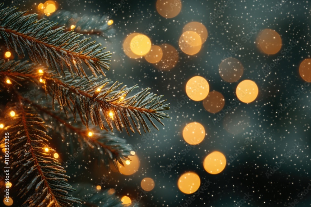 Poster a close-up view of a decorated christmas tree with twinkling lights