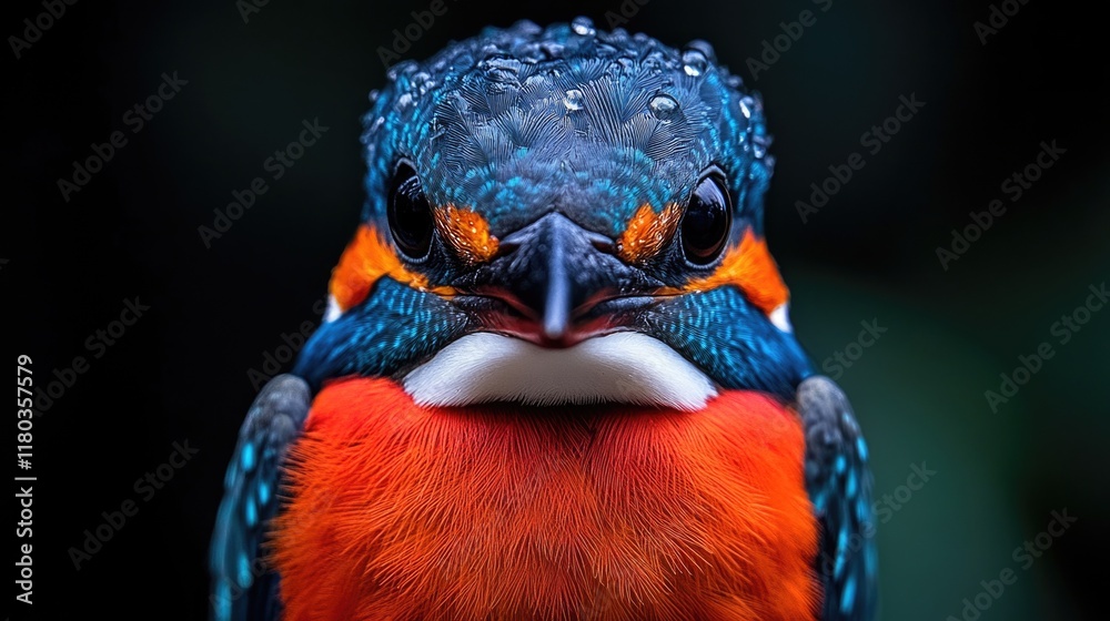 Poster a close-up shot of a vibrant bird perched on a dark background
