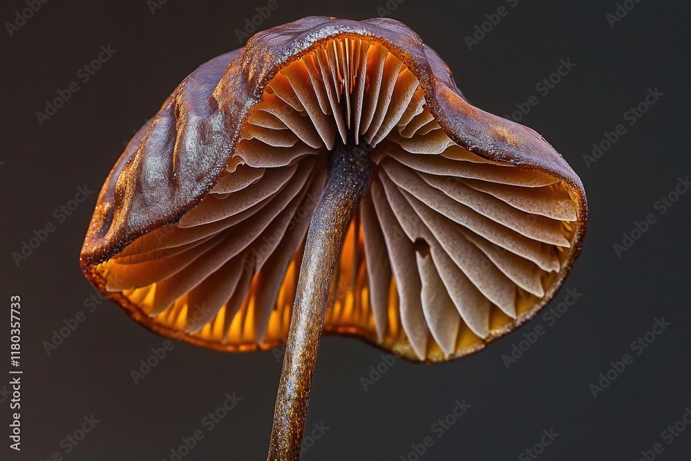 Poster A close-up view of a single mushroom sitting on top of a wooden stick