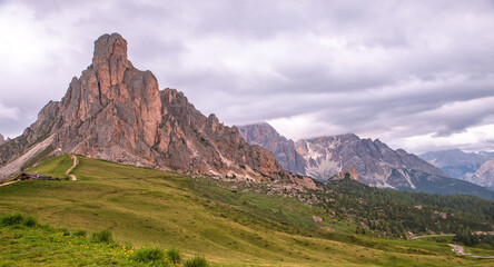 Spectacular landscape on Italian Alps Mountain Dolomite at Passo Giau 