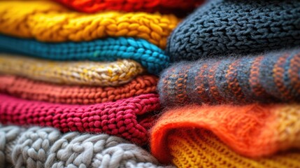 Colorful knit textures: close-up of vibrant layers and patterns
