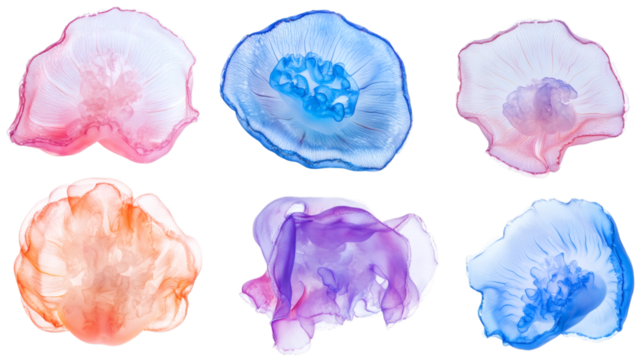 Jellyfish with soft glowing textures and vibrant tentacles isolated on white background