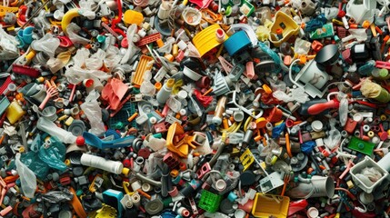 Colorful chaos of mixed plastic waste and recyclables