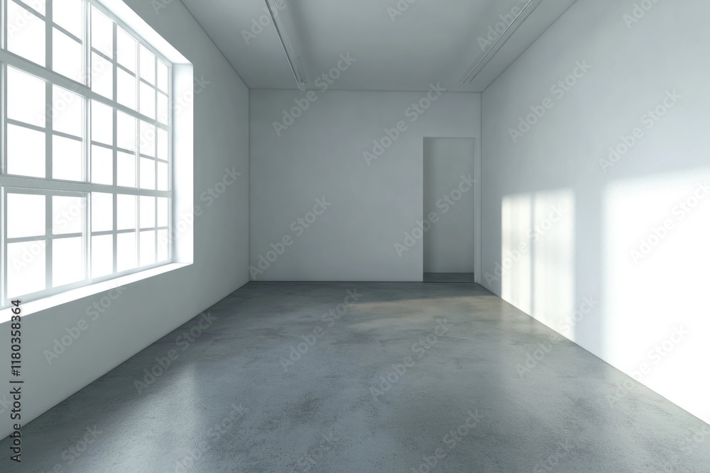 Poster A simple room with a window and a door, perfect for interior design or architecture projects