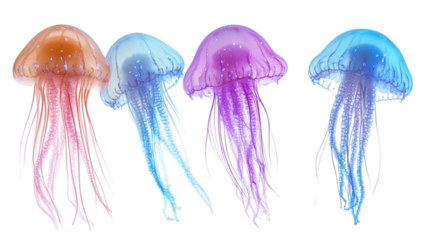 Jellyfish with soft glowing textures and vibrant tentacles isolated on white background