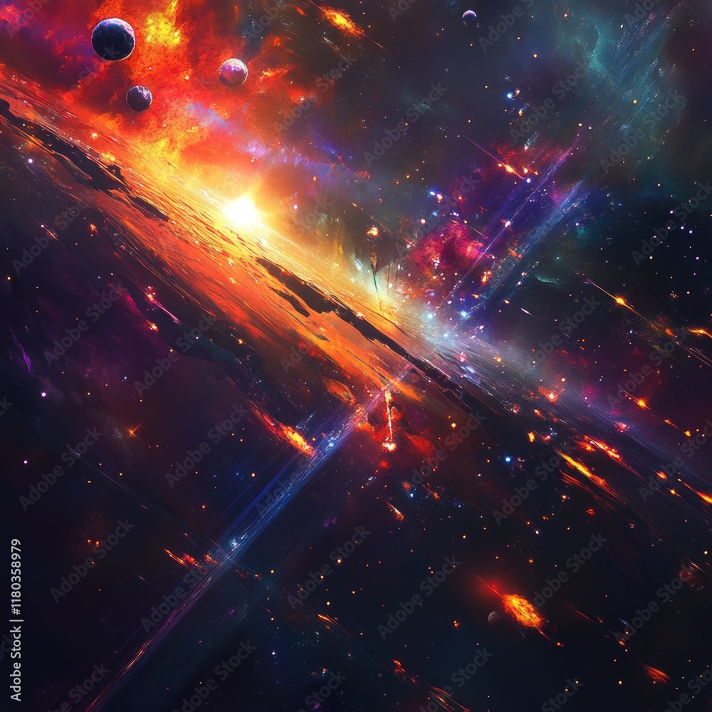 Aufkleber Image of a space scene with multiple planets and stars in the background, suitable for use as a wallpaper or in a scientific presentation