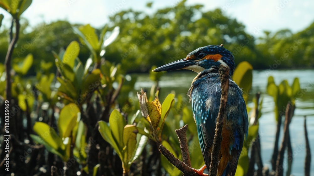 Poster a bird sits atop a tree branch, enjoying the view