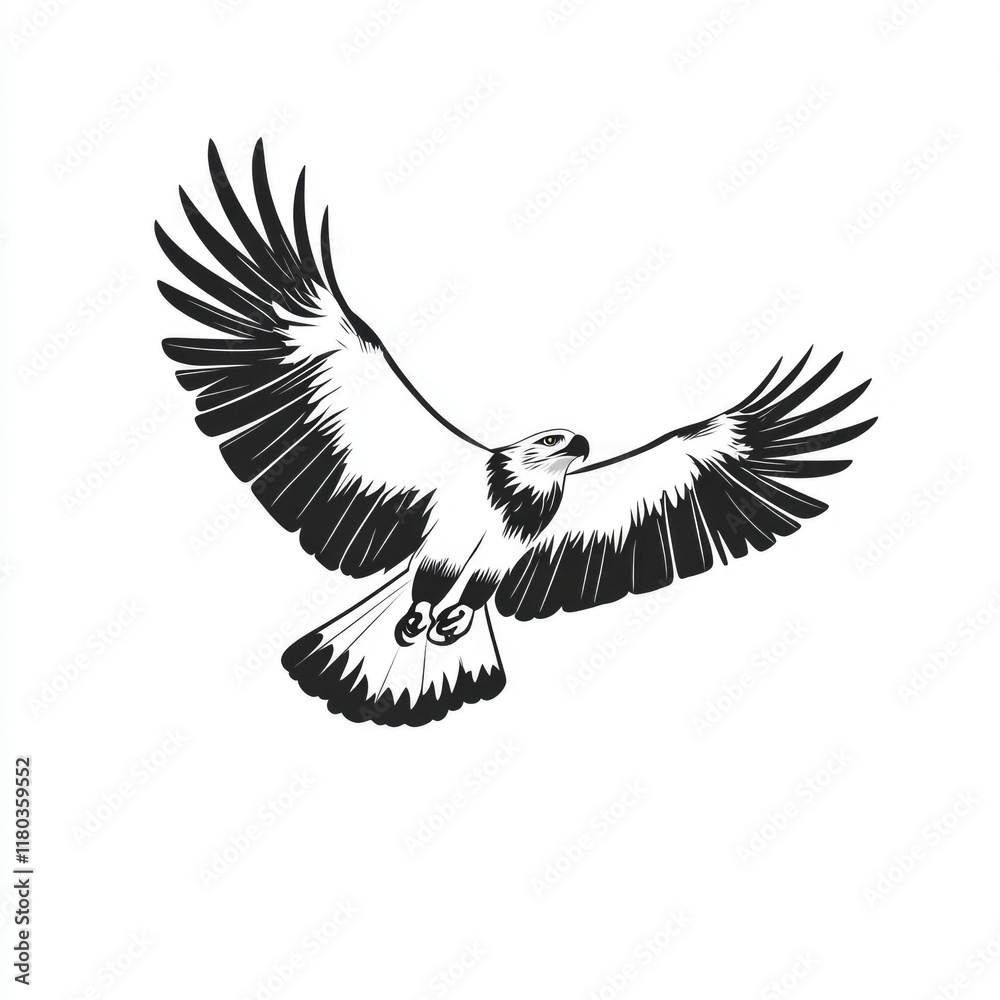 Poster a close-up illustration of a bird of prey's face in black and white, ideal for use in editorial or e