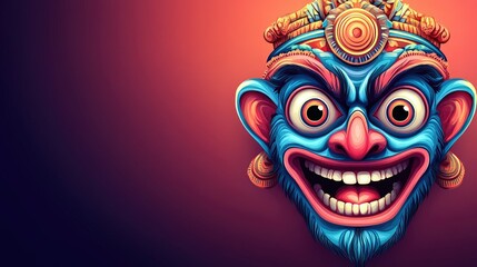 Naklejka premium Vibrant colorful mask, expressive face, artistic design, digital illustration.
